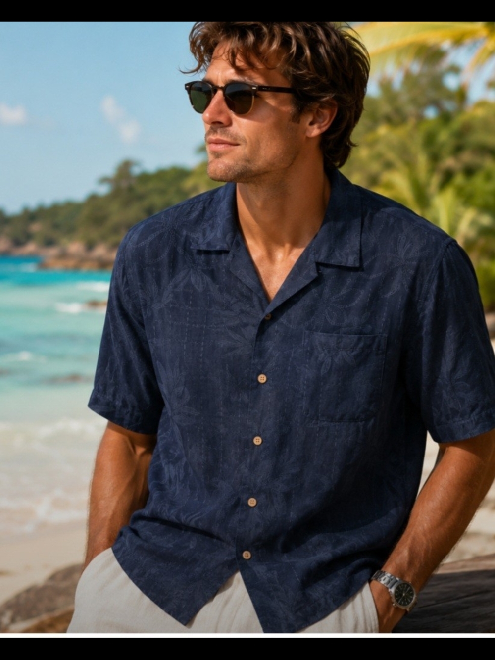 Paradise Collection Mens Large Short-Sleeve Button-Down Camp Shirt 100% Silk